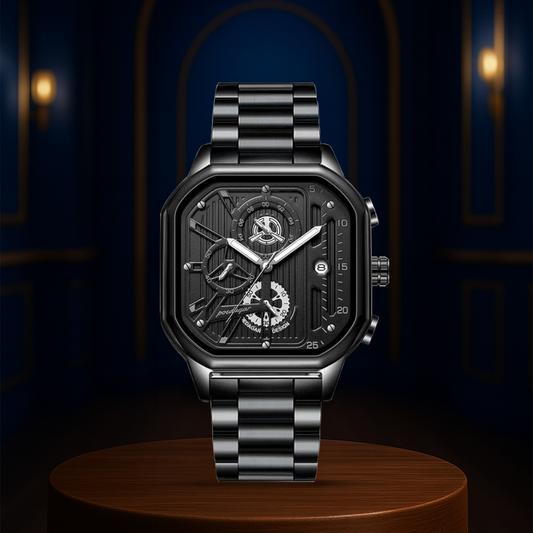 Orion | Industrial-Inspired Bold All-Black Geometric Case Watch | 41mm