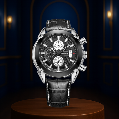 Jaxon | Sophisticated Leather Finish Bold Chronograph Watch | 47mm