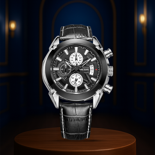 Jaxon | Sophisticated Leather Finish Bold Chronograph Watch | 47mm
