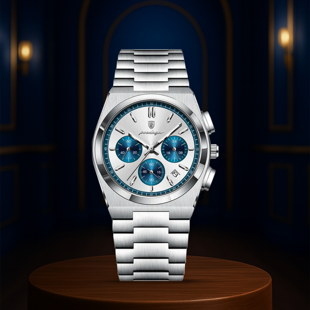 Logan | Sleek Steel Finish Modern Chronograph Build Watch | 40mm