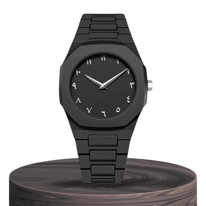 Zain | Distinct Arabic Numerals Bold All-Black Minimalism Watch | 44mm