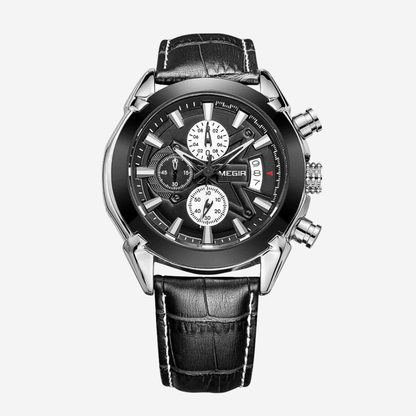Jaxon | Sophisticated Leather Finish Bold Chronograph Watch | 47mm