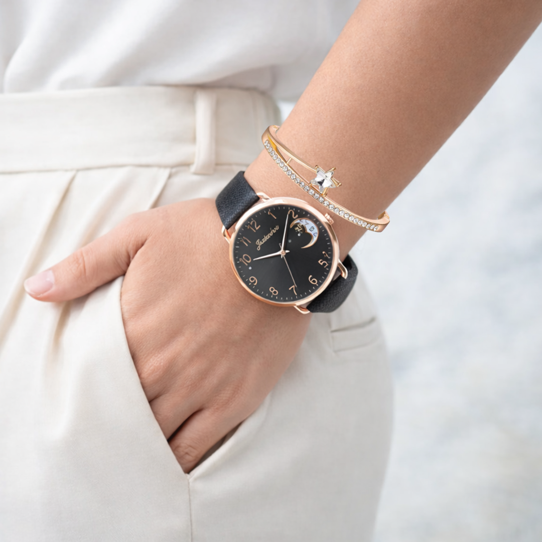 Sierra | Moon Number Dial Watch and Bracelets Set | 36mm