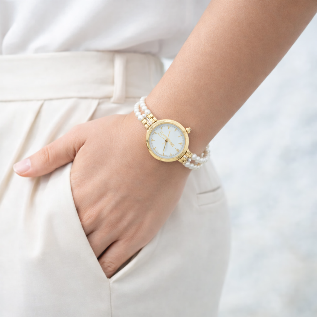 Elisara | Gold Pearl Bracelet Women’s Watch| 32 mm