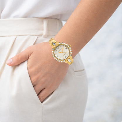 Valenza | Gold Crystal Bezel Women’s Bracelet Watch| 32mm