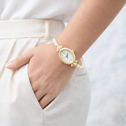Lunavine | Gold Pearl Accent Women’s Bracelet Watch| 32 mm