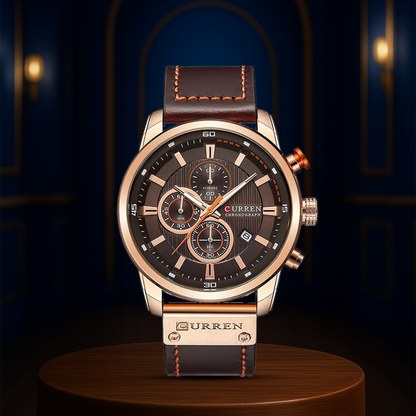 Jacob | Stylish Men’s Chronograph Watch with Brown Leather Strap | 46mm