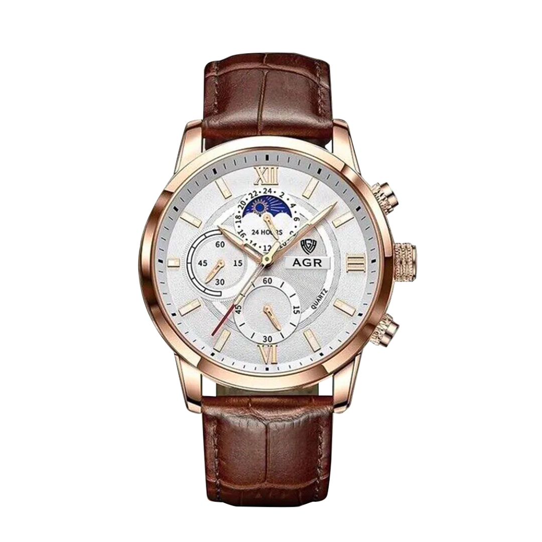 Ruben | Modern Moon Phase Leather Watch | 43mm