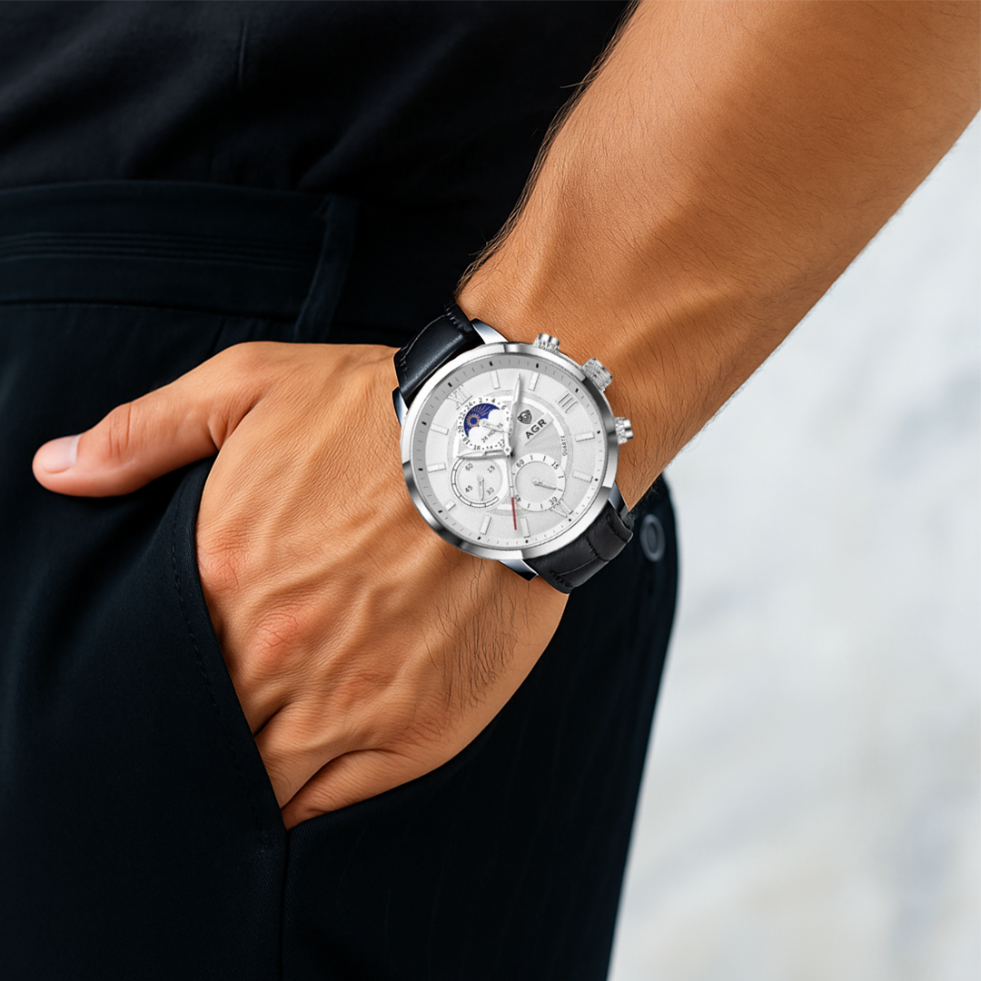 Ruben | Modern Moon Phase Leather Watch | 43mm